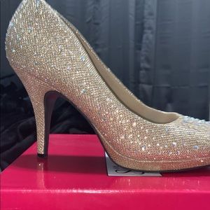 Gold heels with rhinestones